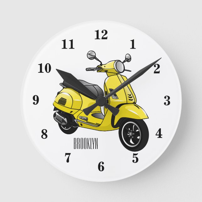 Moped motorcycle cartoon illustration round clock (Front)