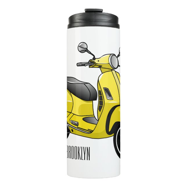 Moped motorcycle cartoon illustration thermal tumbler (Front)