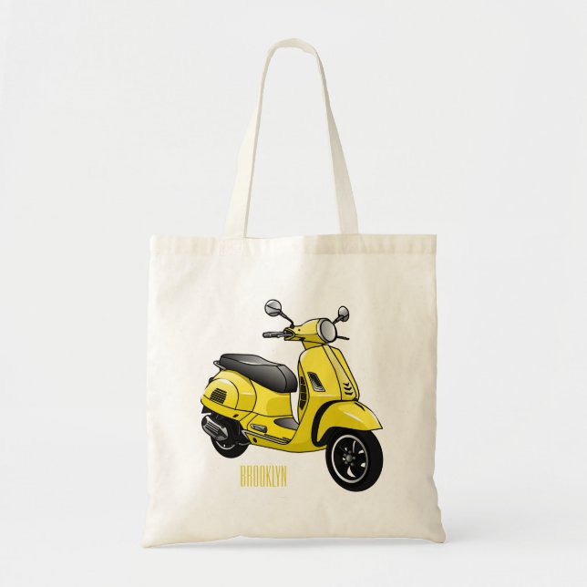 Moped motorcycle cartoon illustration tote bag (Front)