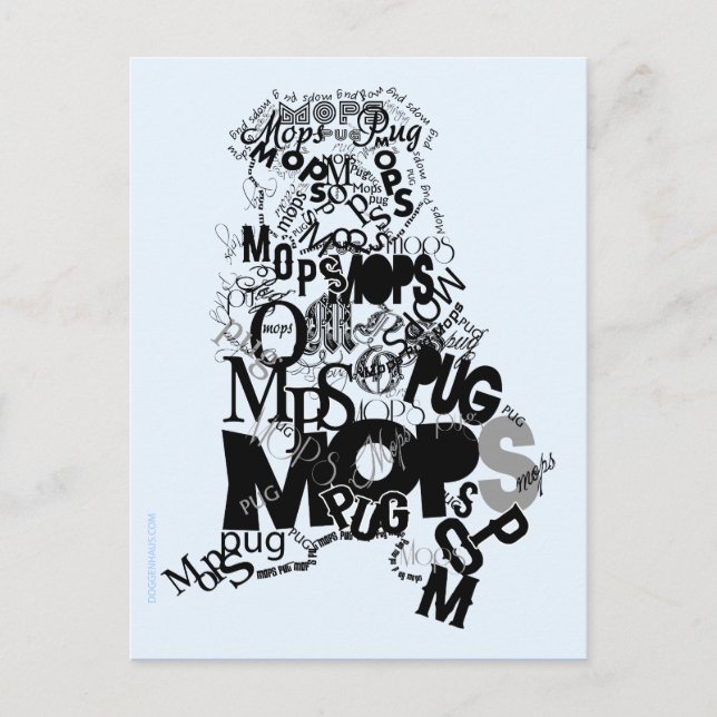 Mops aus Buchstaben Postcard (Front)