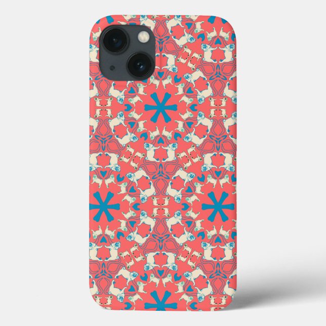 Mops Muster auf corall Case-Mate iPhone Case (Back)