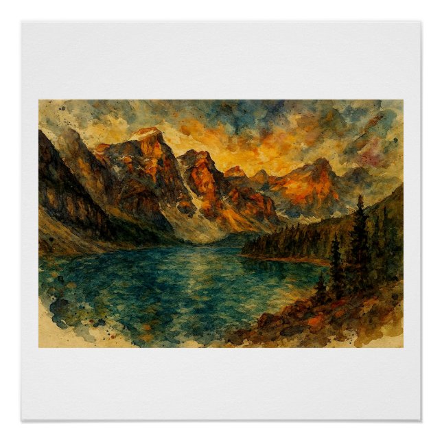 Moraine Lake At Sunset,  Poster (Front)