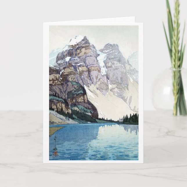 Moraine Lake, Hiroshi Yoshida, Woodcut Holiday Card (Front)