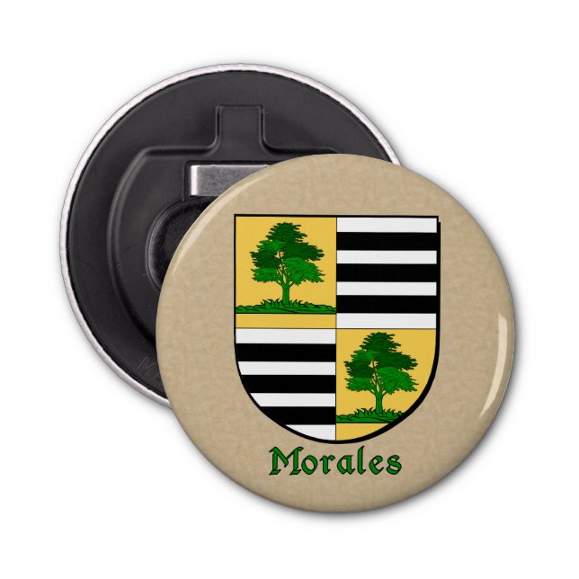 Morales Heraldic Arms on Parchment Style Back Bottle Opener (Front)