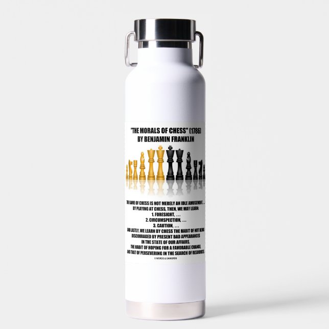 Morals Of Chess Benjamin Franklin Reflective Chess Water Bottle (Front)