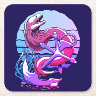Moray Eel and Anchor Square Paper Coaster