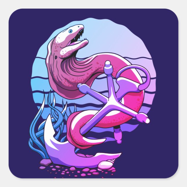 Moray Eel and Anchor Square Sticker (Front)