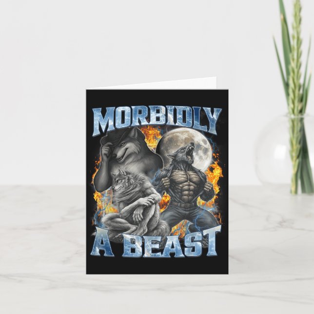 Morbidly A Funny Cringe Alpha Werewolf Wolf Meme  Card (Front)