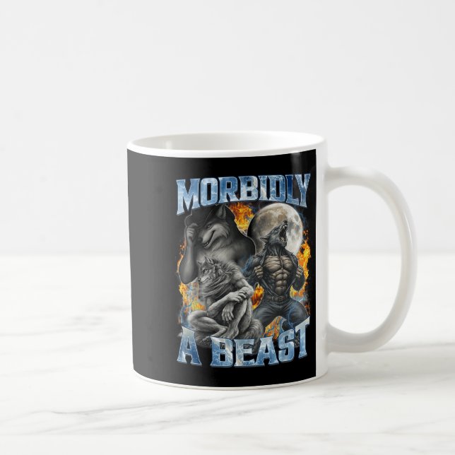 Morbidly A Funny Cringe Alpha Werewolf Wolf Meme  Coffee Mug (Right)