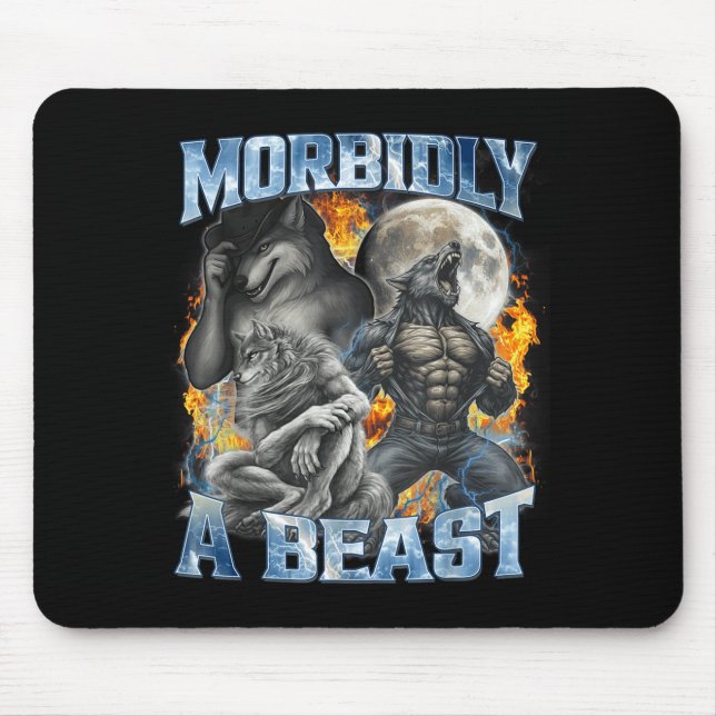 Morbidly A Funny Cringe Alpha Werewolf Wolf Meme  Mouse Mat (Front)