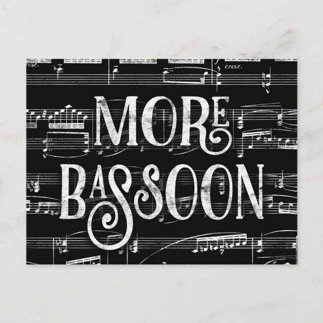 More Bassoon Chalkboard - Black White Music Postcard (Front)