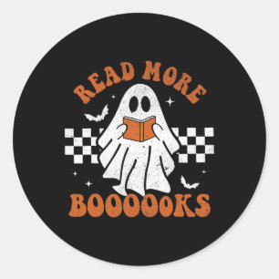 More Books Cute Ghost Reading Book Teacher Hallowe Classic Round Sticker
