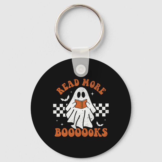 More Books Cute Ghost Reading Book Teacher Hallowe Key Ring (Front)