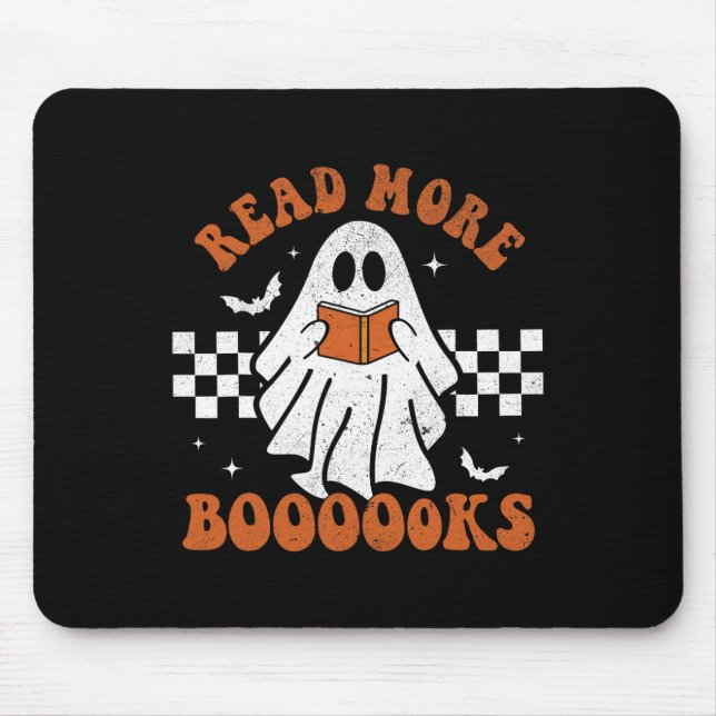 More Books Cute Ghost Reading Book Teacher Hallowe Mouse Mat (Front)