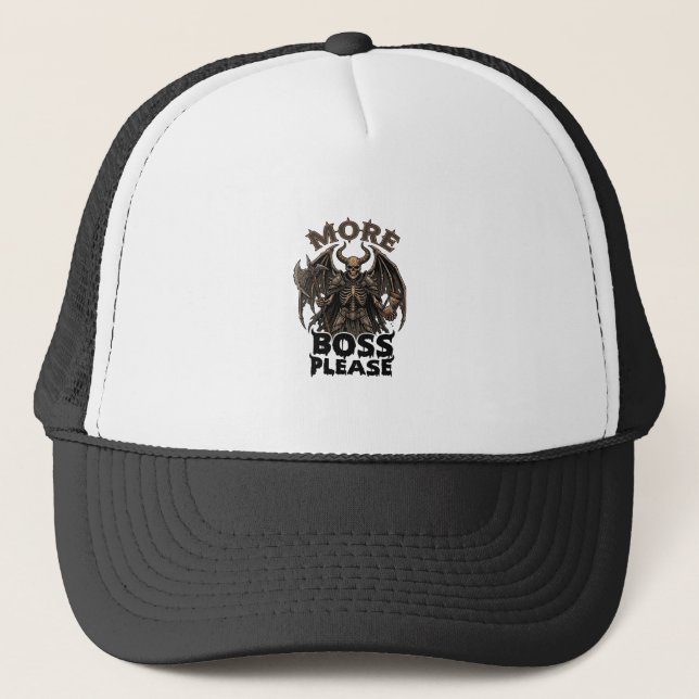 More Boss Please Halloween Demon Skeleton Axe Hour Trucker Hat (Front)