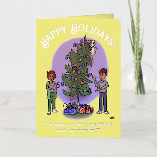 More Cat Christmas Folded Yellow Foil Card