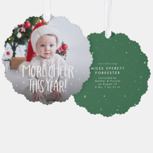 More cheer fun cute green first Christmas photo Tree Decoration Card