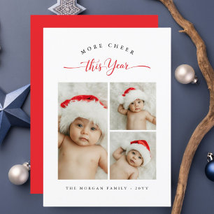 More Cheer This Year Christmas Baby 3 Photo  Red Holiday Card