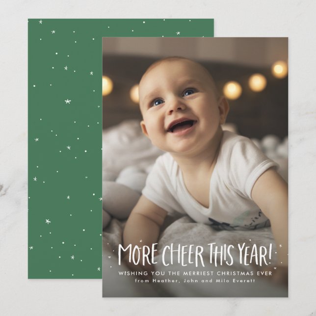 More cheer this year cute green photo Christmas Holiday Card (Front/Back)