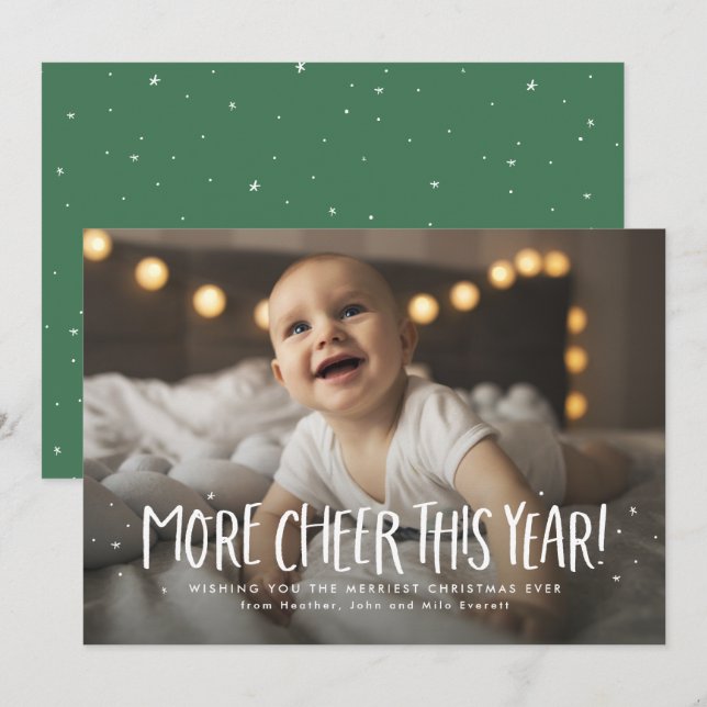 More cheer this year green one photo Christmas Holiday Card (Front/Back)