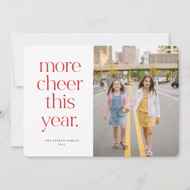 More Cheer This Year Red Christmas Card (Front)