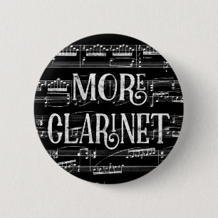 More Clarinet Chalkboard - Black White Music 6 Cm Round Badge