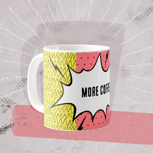 More Coffee! Comic Art Doodle Yellow Pink Pattern  Coffee Mug