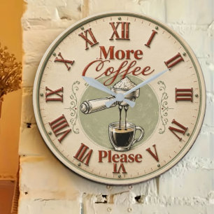 More Coffee Please Vintage Espresso Bar Farmhouse Large Clock