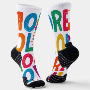 More Colour More Love Playful Rainbow Typography Socks