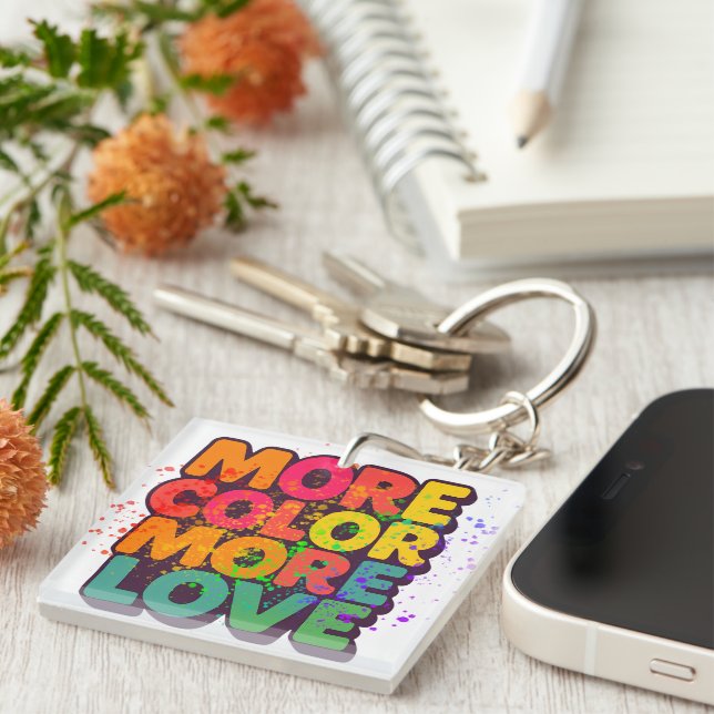 More Colour More Love Playful Typography Custom Key Ring (Front Right)
