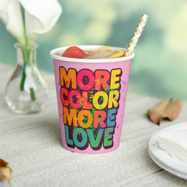 More Colour More Love Playful Typography Design Paper Cups (Insitu)