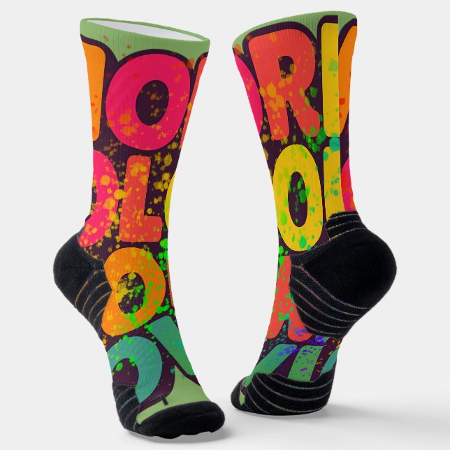 More Colour More Love Playful Typography Design Socks (Angled)