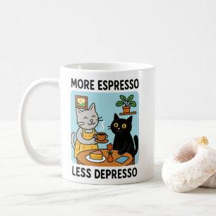 More Espresso Less Depresso Black Cat  Coffee Mug
