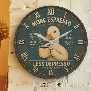 More Espresso Less Depresso Coffee Lover Large Clock