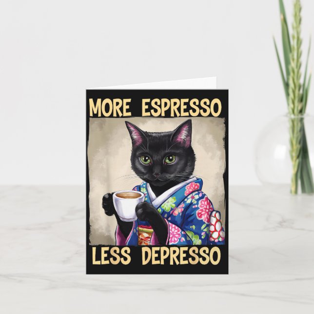 More Espresso Less Depresso Japanese Art Funny Cat Card (Front)