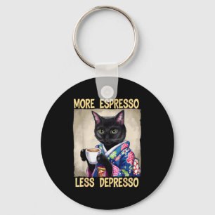 More Espresso Less Depresso Japanese Art Funny Cat Key Ring