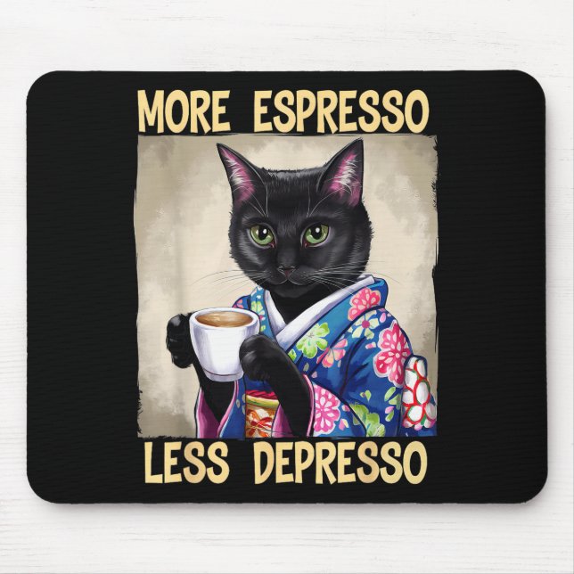 More Espresso Less Depresso Japanese Art Funny Cat Mouse Mat (Front)