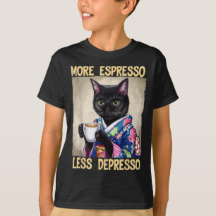 More Espresso Less Depresso Japanese Art Funny Cat T-Shirt