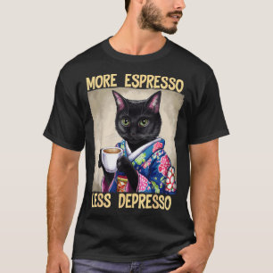 More Espresso Less Depresso Japanese Art Funny Cat T-Shirt