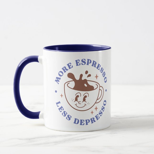 More Espresso Less Depresso Retro Coffee Mug (Left)