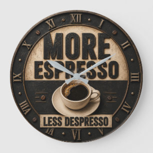 More Espresso Less Despresso Vintage Coffee Large Clock