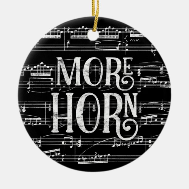 More Horn Chalkboard - Black White Music Ceramic Tree Decoration (Front)