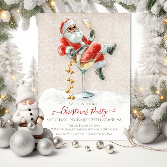 More Jingle Bell Santa Martini Christmas Party Invitation (Creator Uploaded)