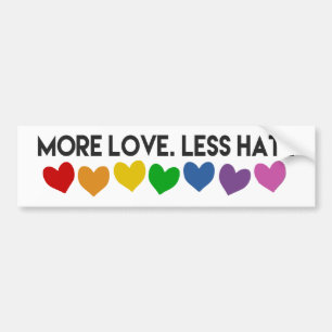 MORE LOVE LESS HATE RAINBOW HEARTS GAY PRIDE BUMPER STICKER