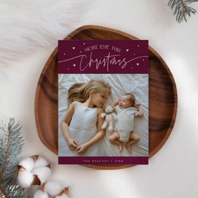 More Love This Christmas Cranberry Photo Birth  Announcement (Creator Uploaded)
