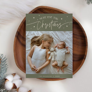 More Love This Christmas Sage Green Photo Birth Announcement
