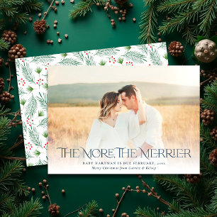 More Merrier Announce Pregnancy Christmas Photo  Holiday Card