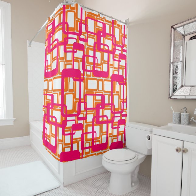 More Open Mid-Century Modern Rectangles Shower Curtain (In Situ)