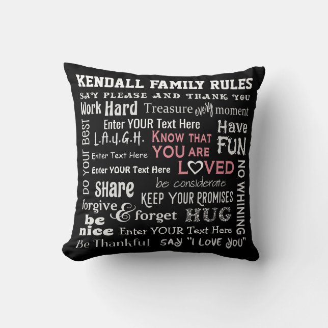 More Personalised "Family Rules"-Your Words/Colour Cushion (Front)