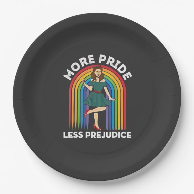 More Pride Less Prejudice LGBT Pride Month  Paper Plate (Front)